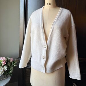 Aritzia Babaton Schoolboy Cardigan Cashmere Knit Ivory Button Front M Soft